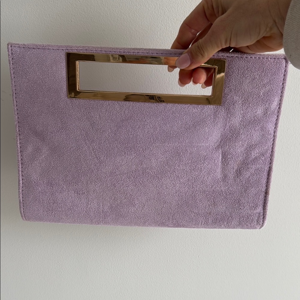 Lisi Lerch Purple Gold Clutch with Suede Material and Elegant Design